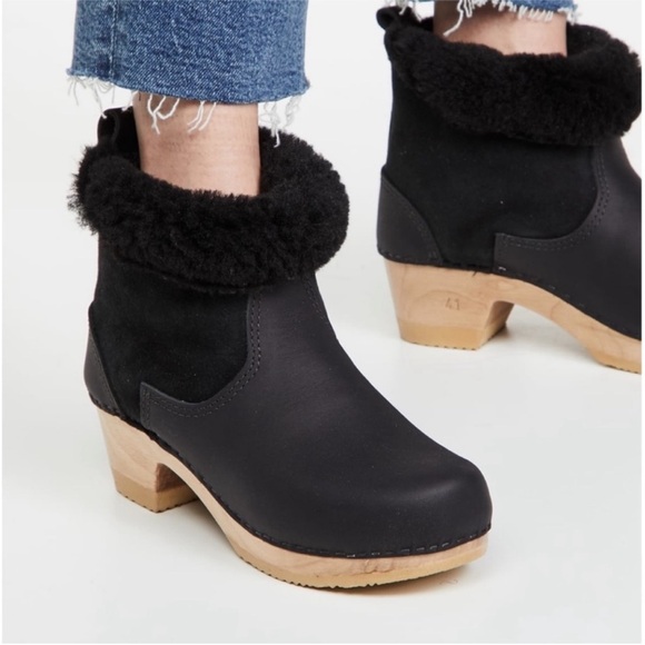 No. 6 Pull-On Shearling Clog Boot Black Suede Leather Size 40 EUC - Picture 1 of 11
